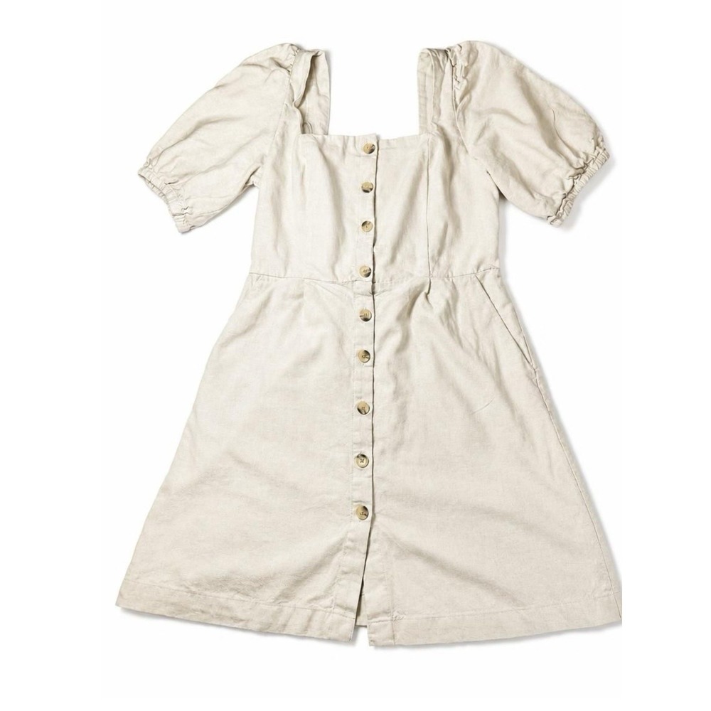 Old Navy Puff-Sleeve Linen-Blend Lagenlook Beach Button Mini Dress Women's Sz M - Picture 3 of 5
